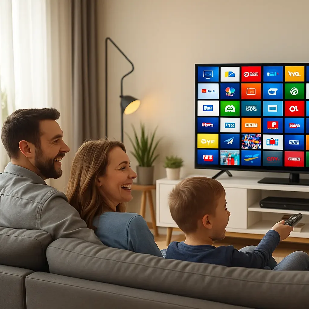 KaanTV – internationale und vielfältige IPTV-Sender auf Smart-TV genießen Familie schaut Fernsehen mit KaanTV – internationale und vielfältige IPTV-Sender auf dem Smart-TV